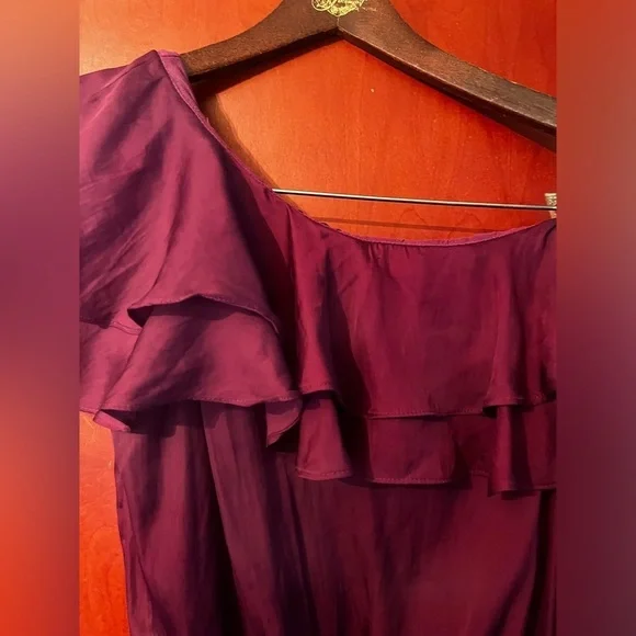 White House Black Market Sz 6 Ruffled One Shoulder Purple Blouson Cocktail Dress - Picture 10 of 11